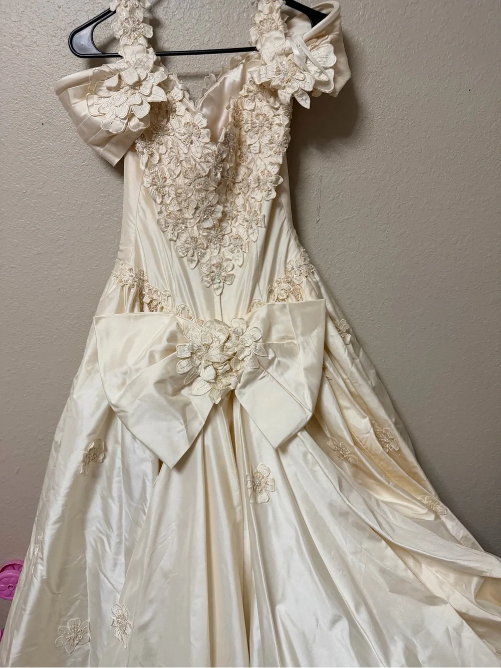 Vintage 100% Silk Wedding Dress Size 10 Romantic Princess Floral Beaded